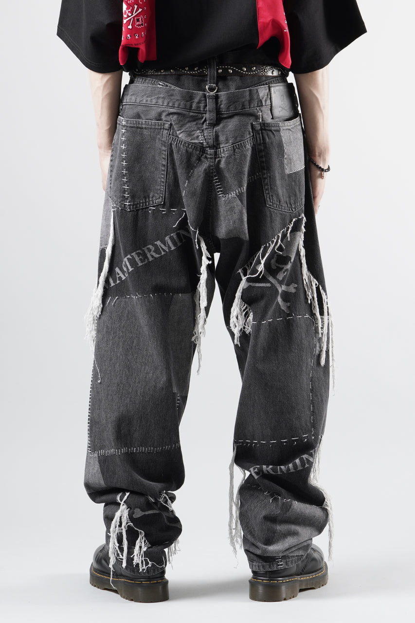 画像をギャラリービューアに読み込む, MASTERMIND WORLD PATCHWORK JACQUARD STRAIGHT DENIM PANTS (BLACK)