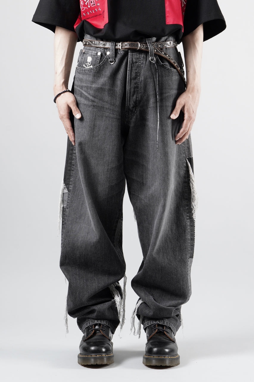 画像をギャラリービューアに読み込む, MASTERMIND WORLD PATCHWORK JACQUARD STRAIGHT DENIM PANTS (BLACK)