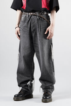 画像をギャラリービューアに読み込む, MASTERMIND WORLD PATCHWORK JACQUARD STRAIGHT DENIM PANTS (BLACK)