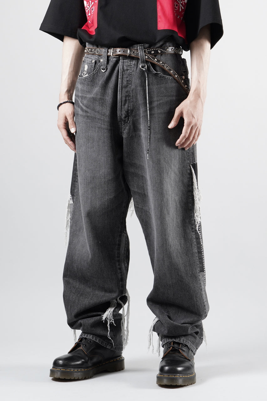 画像をギャラリービューアに読み込む, MASTERMIND WORLD PATCHWORK JACQUARD STRAIGHT DENIM PANTS (BLACK)