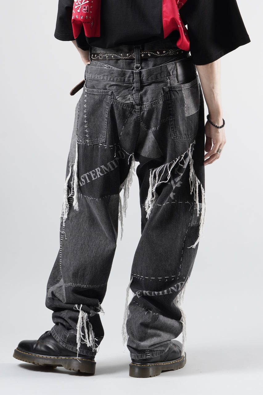 画像をギャラリービューアに読み込む, MASTERMIND WORLD PATCHWORK JACQUARD STRAIGHT DENIM PANTS (BLACK)