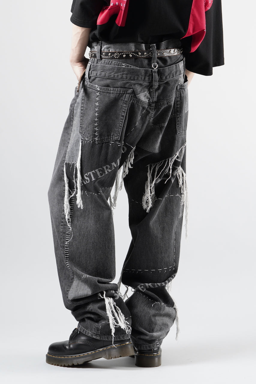 画像をギャラリービューアに読み込む, MASTERMIND WORLD PATCHWORK JACQUARD STRAIGHT DENIM PANTS (BLACK)