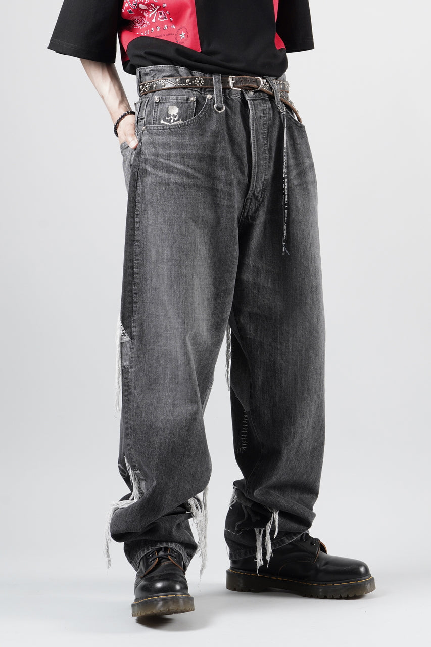 画像をギャラリービューアに読み込む, MASTERMIND WORLD PATCHWORK JACQUARD STRAIGHT DENIM PANTS (BLACK)