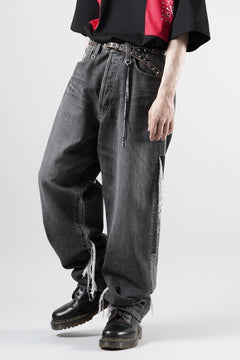 画像をギャラリービューアに読み込む, MASTERMIND WORLD PATCHWORK JACQUARD STRAIGHT DENIM PANTS (BLACK)