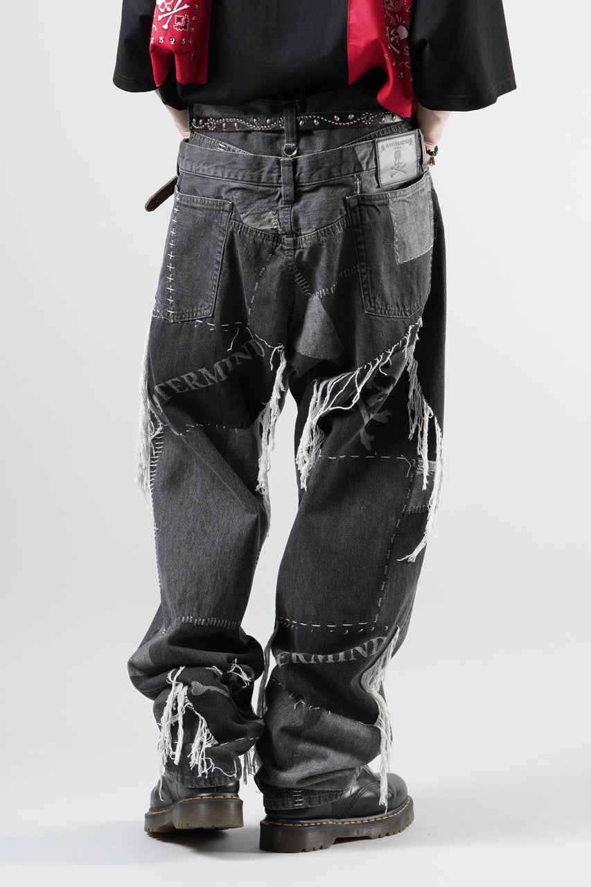 画像をギャラリービューアに読み込む, MASTERMIND WORLD PATCHWORK JACQUARD STRAIGHT DENIM PANTS (BLACK)