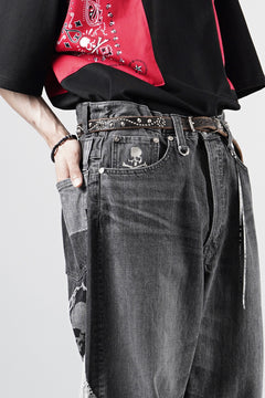 画像をギャラリービューアに読み込む, MASTERMIND WORLD PATCHWORK JACQUARD STRAIGHT DENIM PANTS (BLACK)