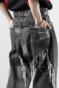 画像をギャラリービューアに読み込む, MASTERMIND WORLD PATCHWORK JACQUARD STRAIGHT DENIM PANTS (BLACK)