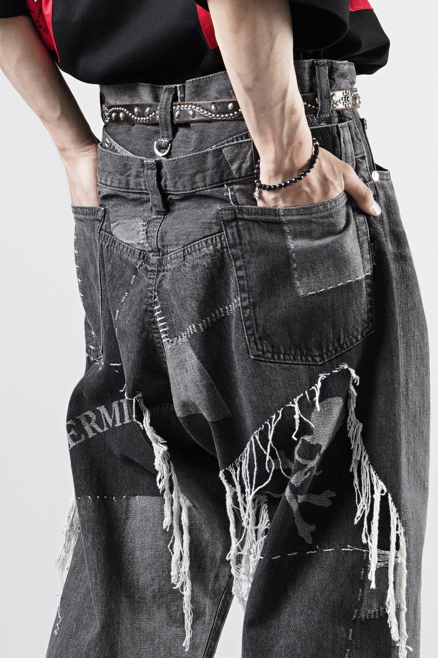 画像をギャラリービューアに読み込む, MASTERMIND WORLD PATCHWORK JACQUARD STRAIGHT DENIM PANTS (BLACK)