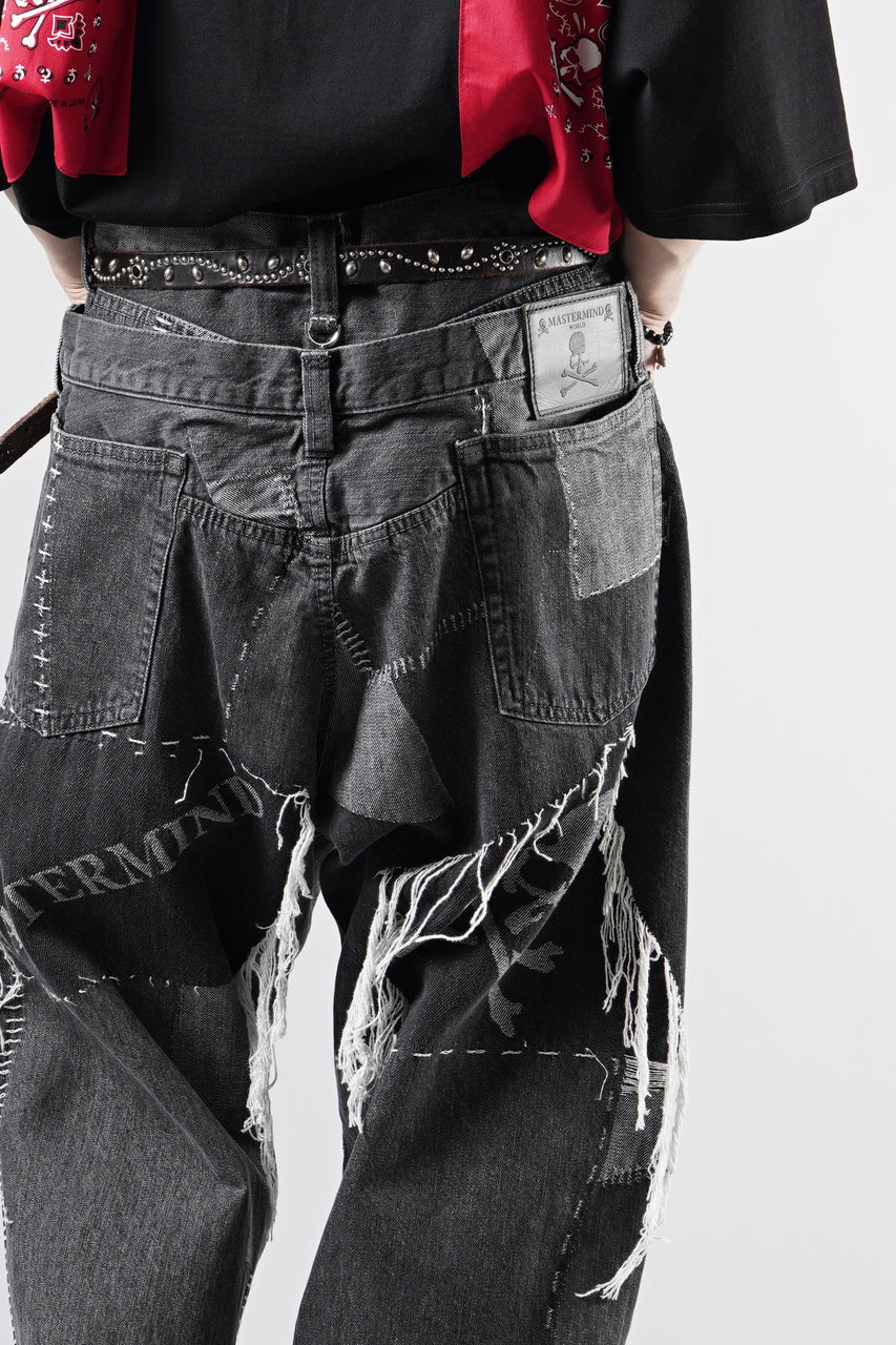 画像をギャラリービューアに読み込む, MASTERMIND WORLD PATCHWORK JACQUARD STRAIGHT DENIM PANTS (BLACK)