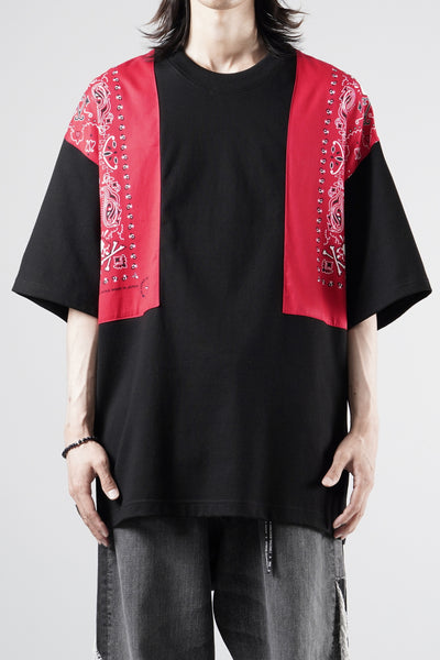 mastermind JAPAN BANDANA SS TEE / BOXY FIT (BLACK x RED)