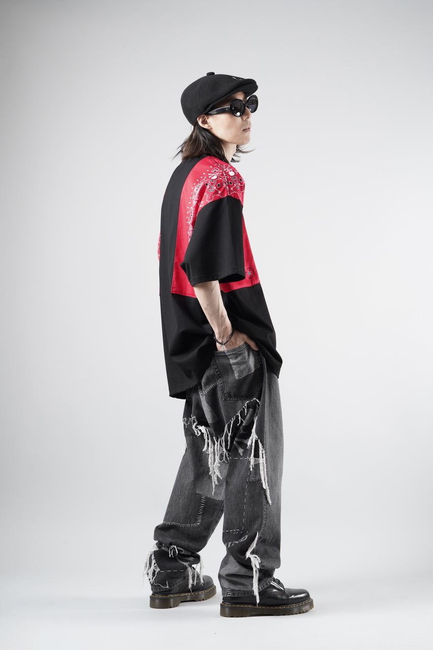 画像をギャラリービューアに読み込む, MASTERMIND WORLD PATCHWORK JACQUARD STRAIGHT DENIM PANTS (BLACK)