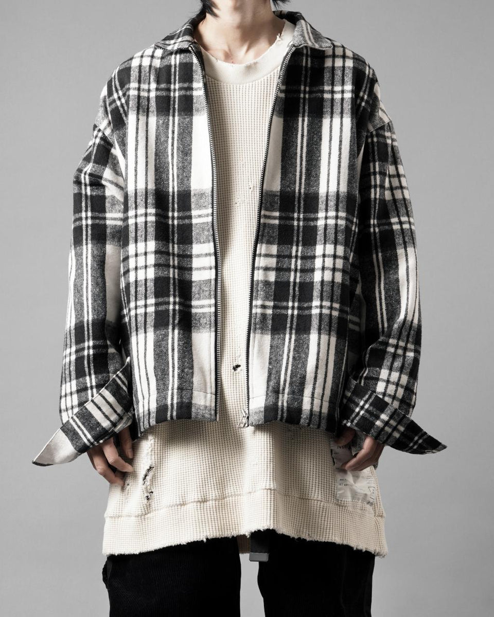 SAMPLE SALE】A.F ARTEFACT WOOL PLAID ZIP BLOUSON (BLACK x WHITE)の