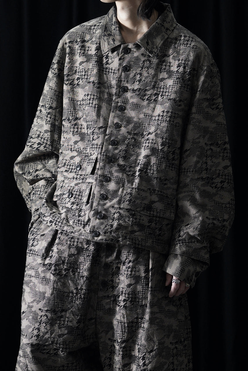画像をギャラリービューアに読み込む, KLASICA "IRWELL" CURVED ARM BUTTON BLOUSON / BACK JACQUARD HOUND TOOTH CAMO (FOREST)