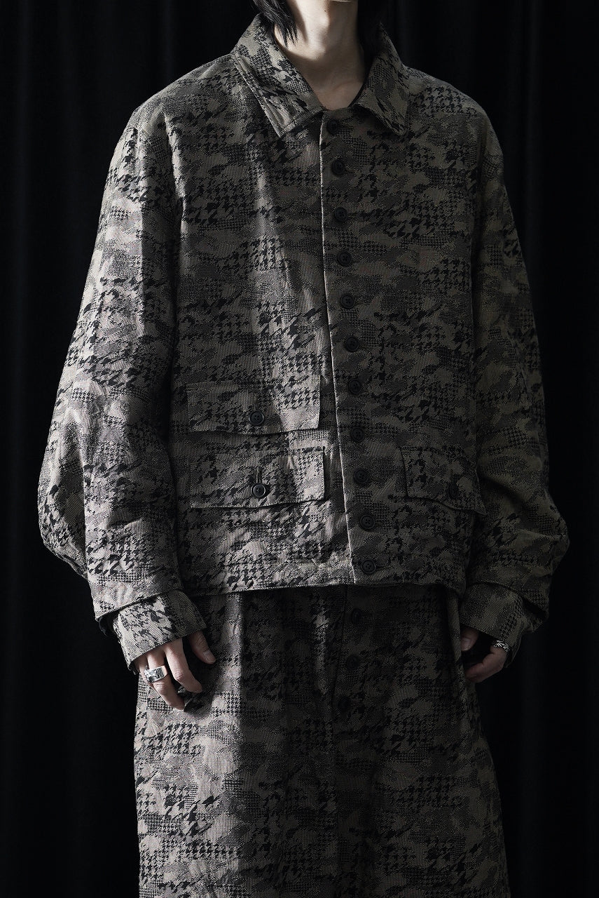 画像をギャラリービューアに読み込む, KLASICA "IRWELL" CURVED ARM BUTTON BLOUSON / BACK JACQUARD HOUND TOOTH CAMO (FOREST)