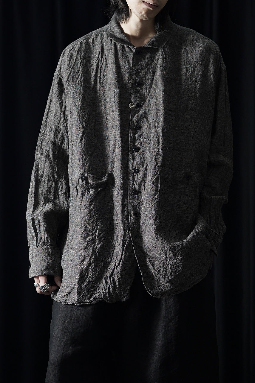 画像をギャラリービューアに読み込む, KLASICA "SH-051" BACK FLAP SHIRTS with BIG POCKETS / ANCIENT COLORED LINEN CHAMBRAY (BROWN)