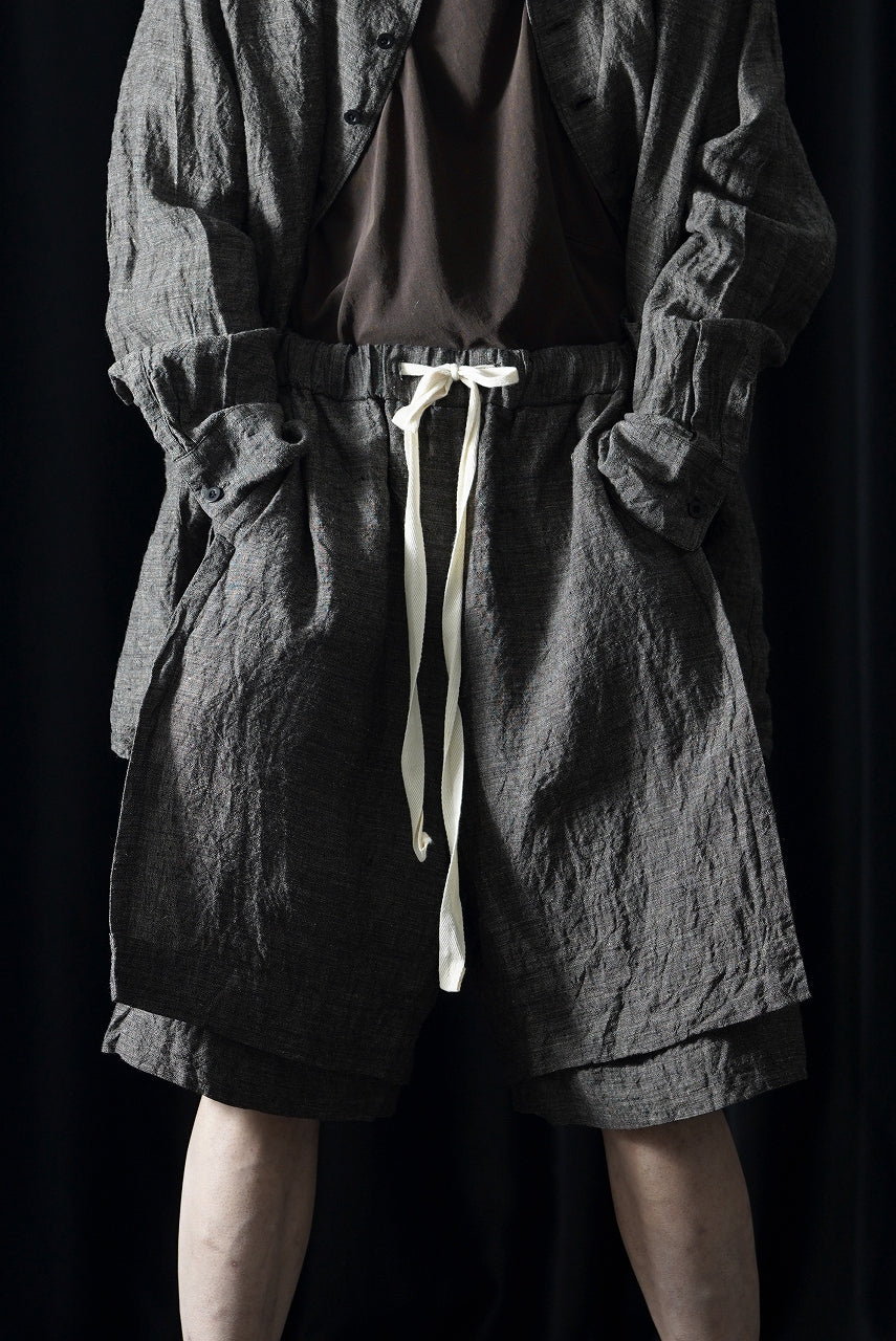 画像をギャラリービューアに読み込む, KLASICA "VENT" LAYERED WIDE SHORTS / ANCIENT COLORED LINEN CHAMBRAY (BROWN)
