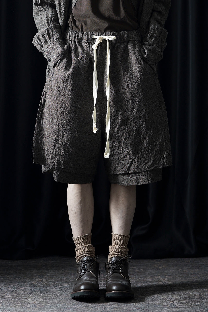 画像をギャラリービューアに読み込む, KLASICA "VENT" LAYERED WIDE SHORTS / ANCIENT COLORED LINEN CHAMBRAY (BROWN)