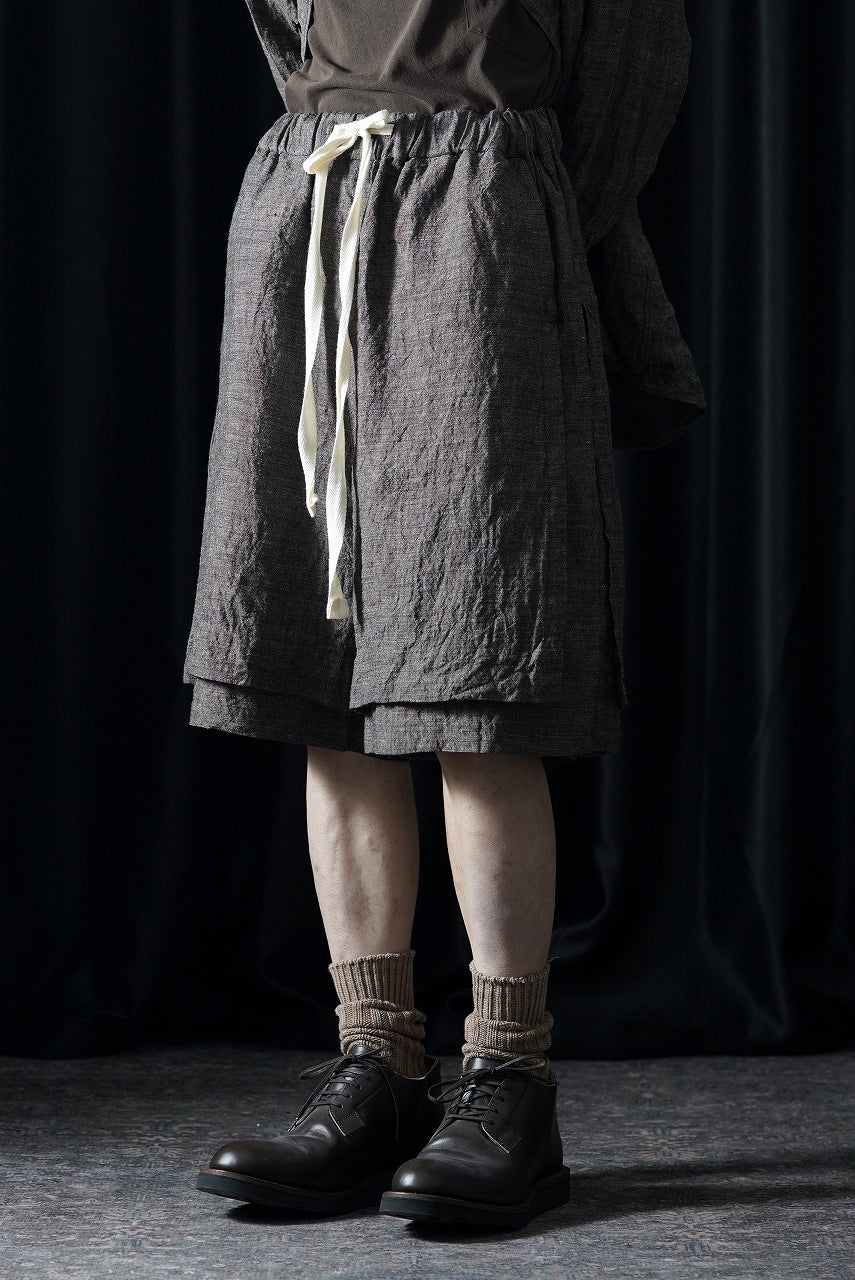画像をギャラリービューアに読み込む, KLASICA "VENT" LAYERED WIDE SHORTS / ANCIENT COLORED LINEN CHAMBRAY (BROWN)