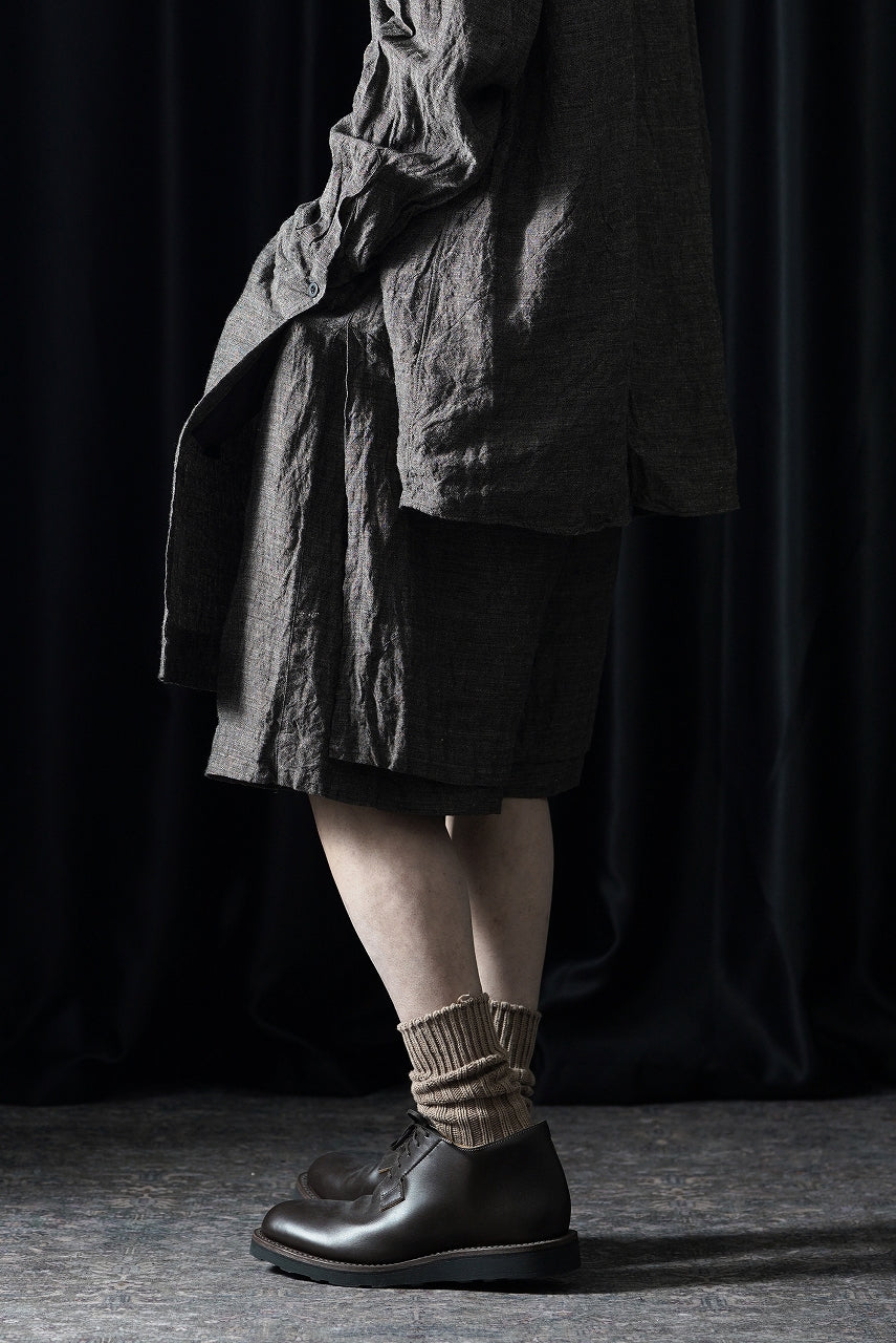 画像をギャラリービューアに読み込む, KLASICA "VENT" LAYERED WIDE SHORTS / ANCIENT COLORED LINEN CHAMBRAY (BROWN)