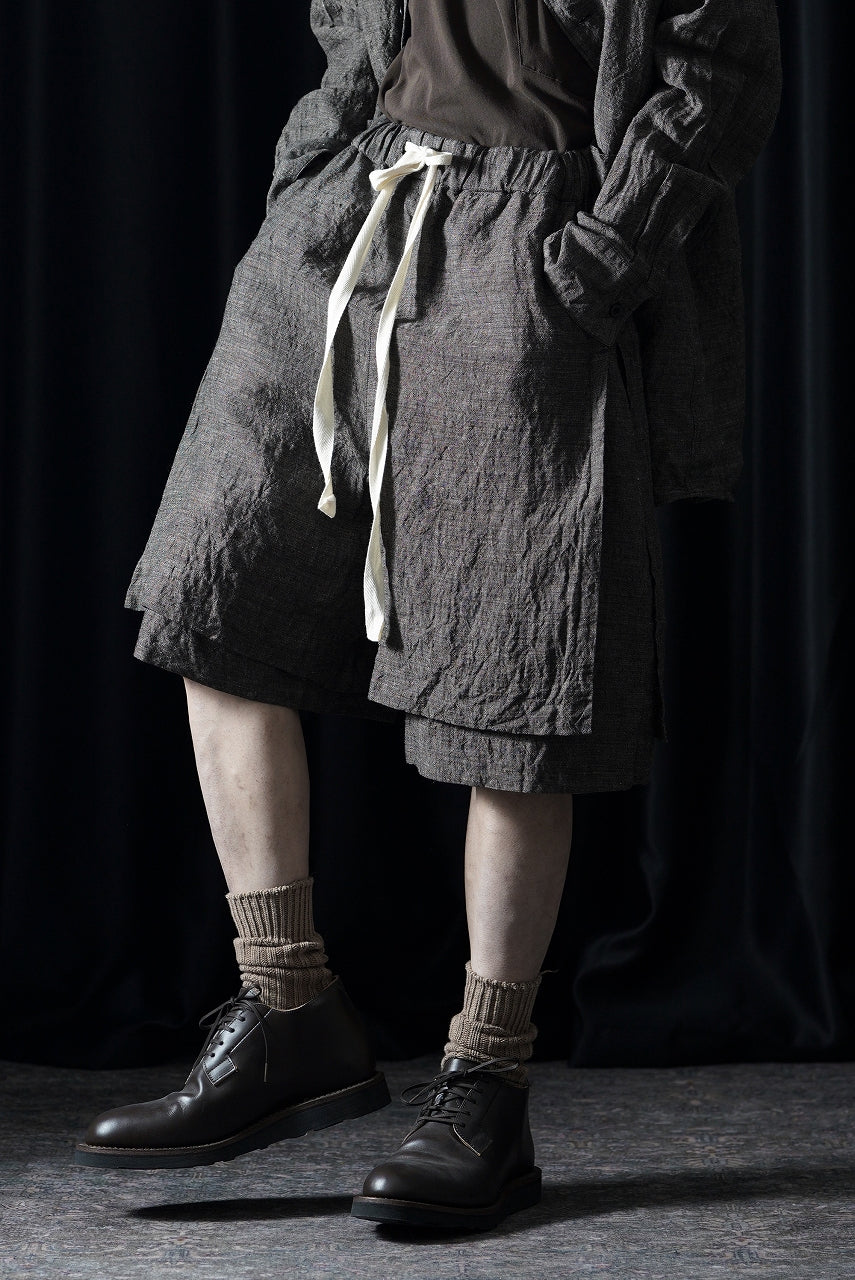 画像をギャラリービューアに読み込む, KLASICA "VENT" LAYERED WIDE SHORTS / ANCIENT COLORED LINEN CHAMBRAY (BROWN)