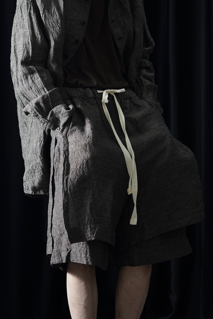 画像をギャラリービューアに読み込む, KLASICA "VENT" LAYERED WIDE SHORTS / ANCIENT COLORED LINEN CHAMBRAY (BROWN)