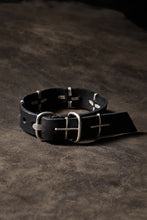 Load image into Gallery viewer, m.a+ thin silver cross studded wrist band / A-F2BL1 GR2,0 (BLACK)