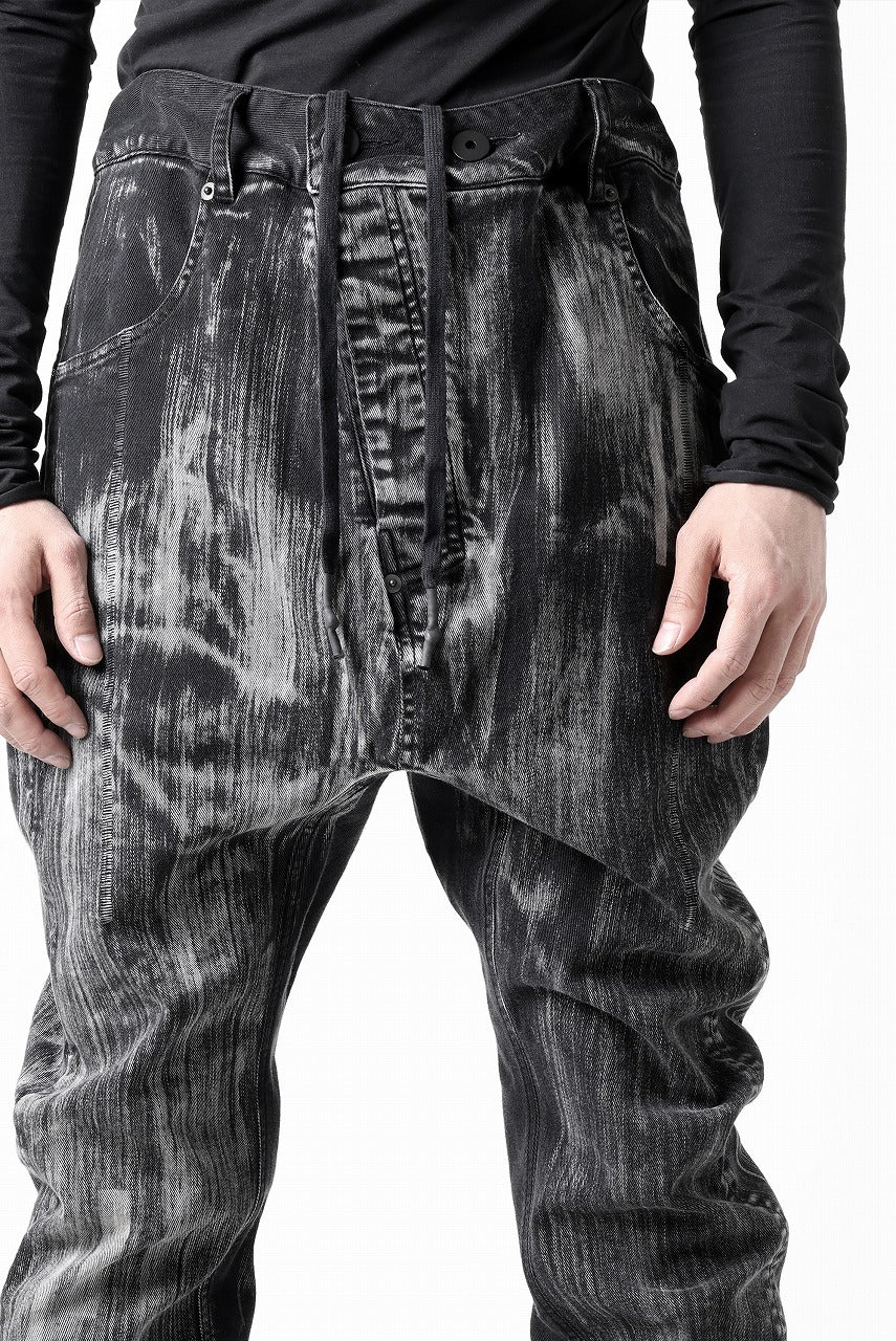 11 BY BORIS BIDJAN SABERI LOW CROTCH BAGGY PANTS / OBJECT DYED & USED EFFECT "P4C-F1481" (BLACK)