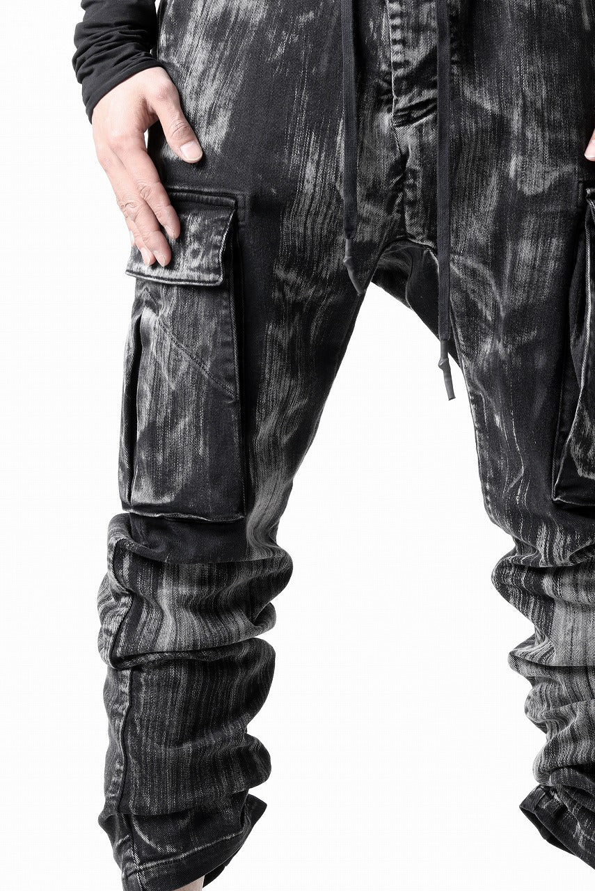 11 BY BORIS BIDJAN SABERI CARGO POCKET PANTS / OBJECT DYED & USED EFFECT "P21B-F1481" (BLACK)