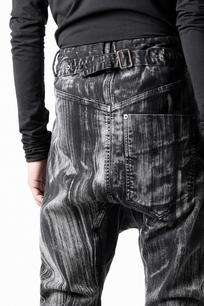 11 BY BORIS BIDJAN SABERI LOW CROTCH BAGGY PANTS / OBJECT DYED & USED EFFECT "P4C-F1481" (BLACK)