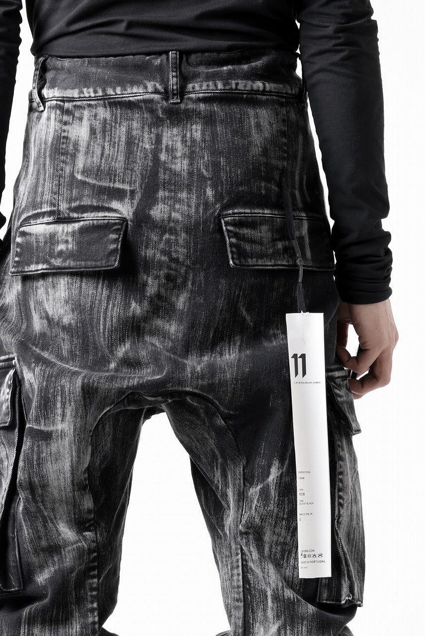 11 BY BORIS BIDJAN SABERI CARGO POCKET PANTS / OBJECT DYED & USED EFFECT "P21B-F1481" (BLACK)