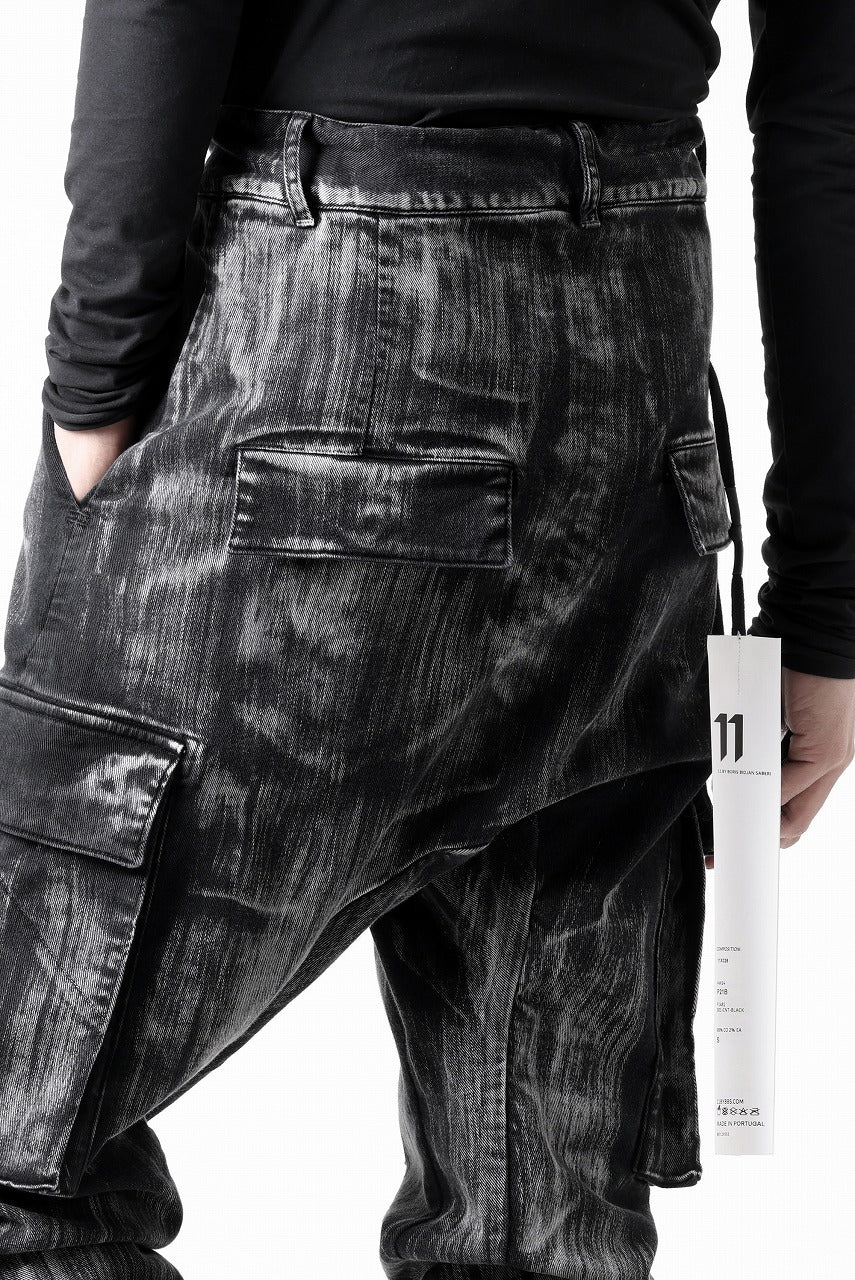 11 BY BORIS BIDJAN SABERI CARGO POCKET PANTS / OBJECT DYED & USED EFFECT "P21B-F1481" (BLACK)