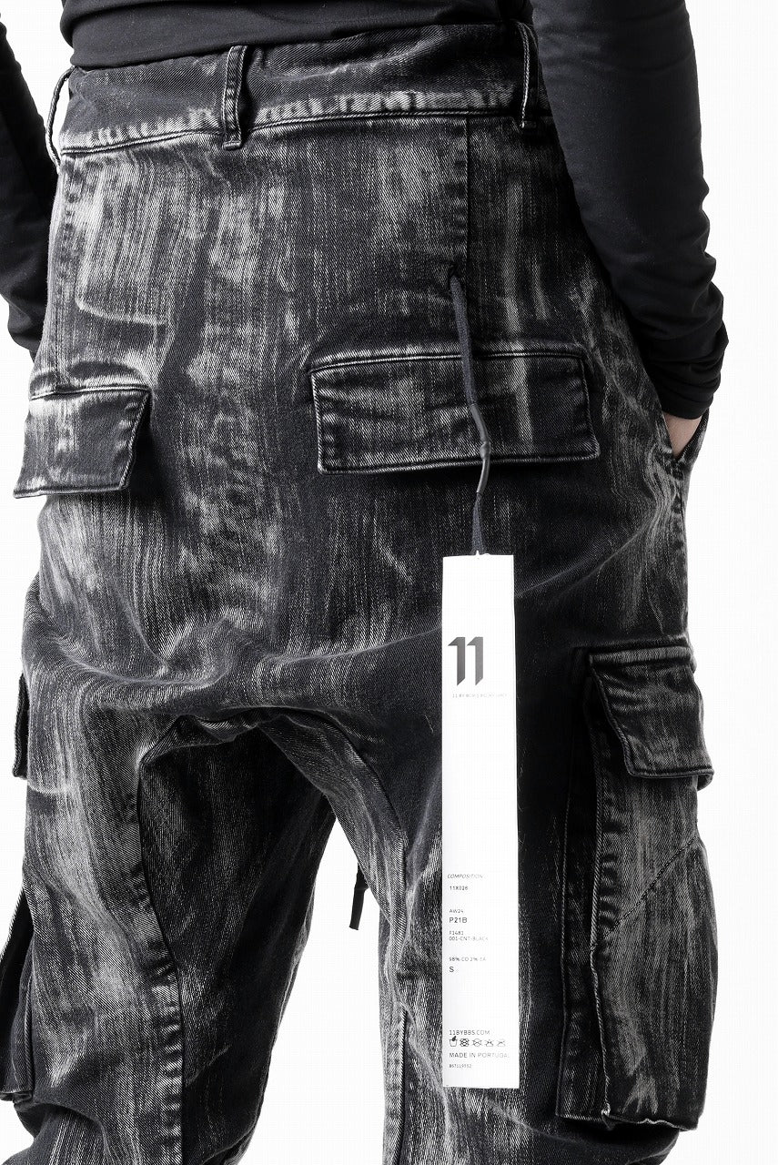 11 BY BORIS BIDJAN SABERI CARGO POCKET PANTS / OBJECT DYED & USED EFFECT "P21B-F1481" (BLACK)