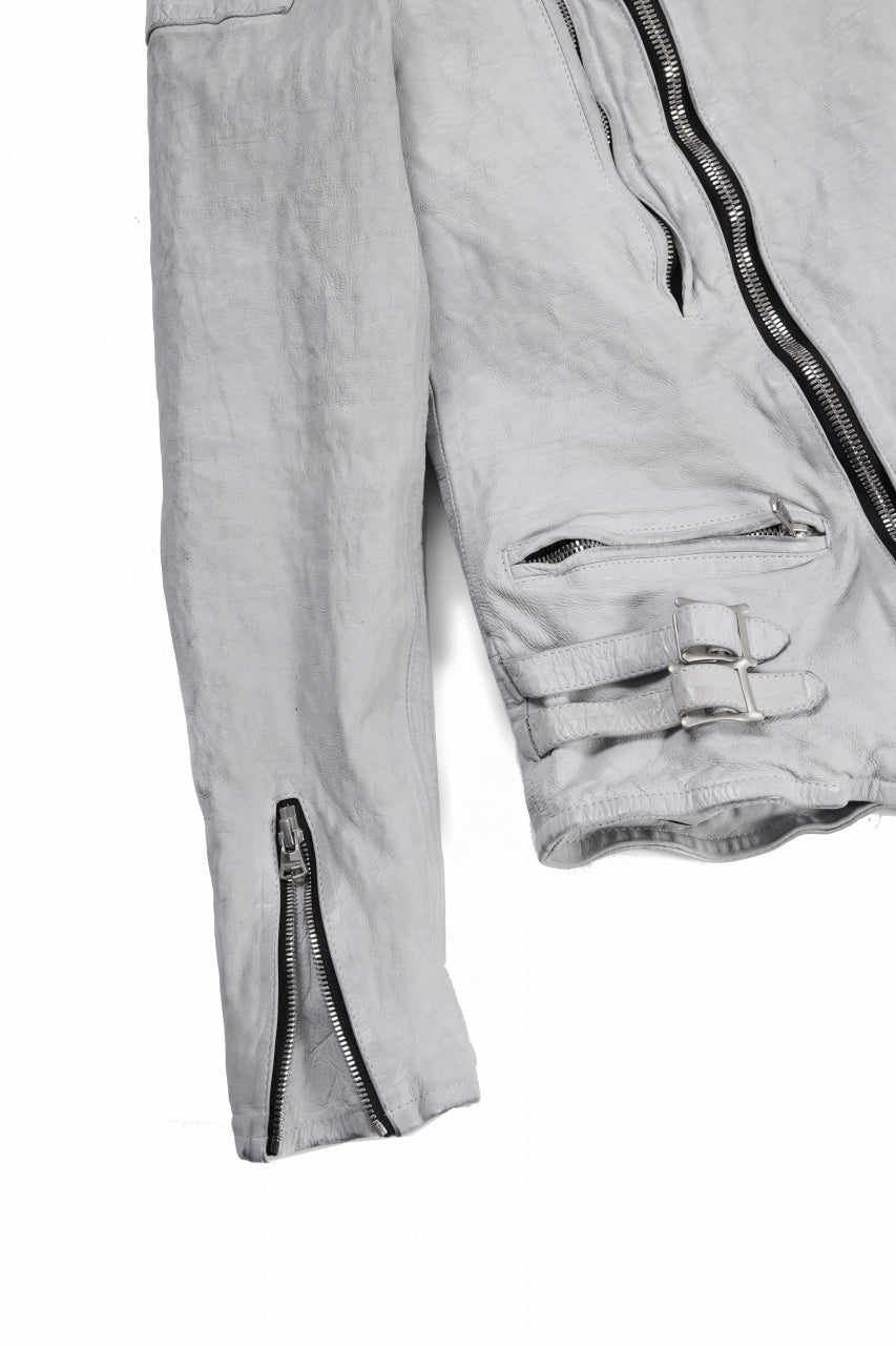ISAMU KATAYAMA BACKLASH JP-CALF NATURAL DYED GARMENT-WASH SEMI-DOUBLE RIDERS JACKET (WHITE)