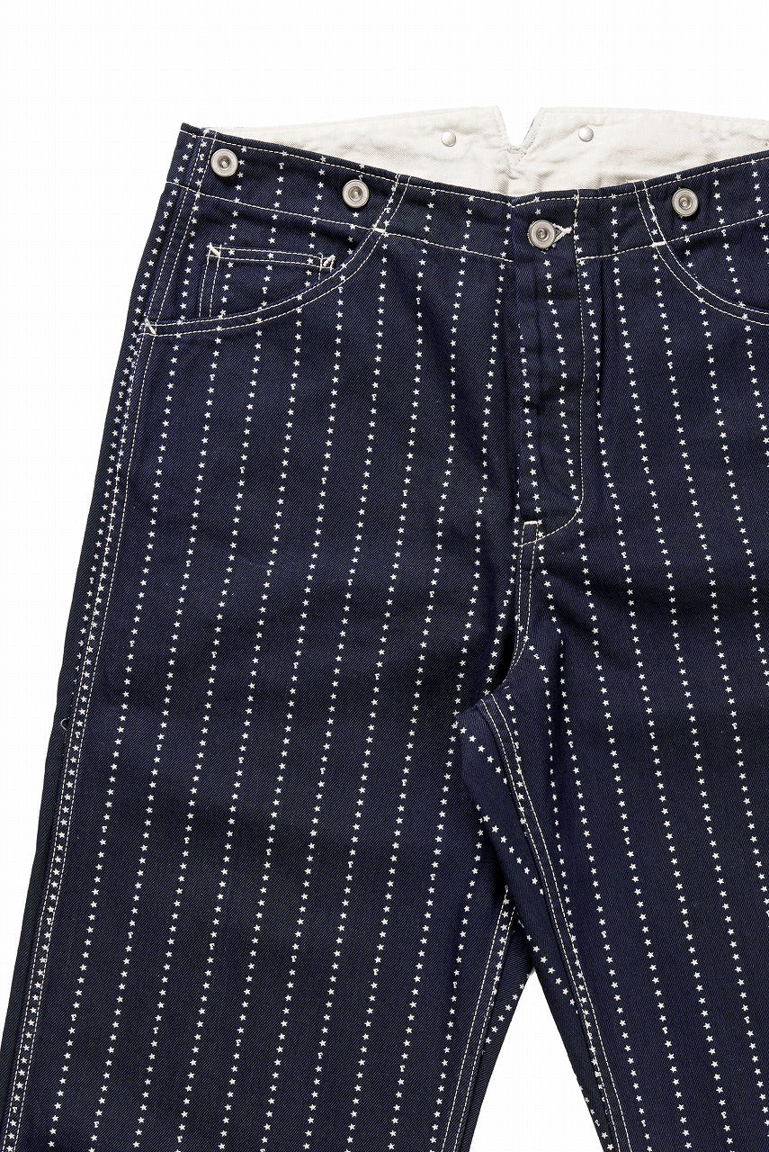 FULLCOUNT WABASH WORKERS PANTS / INDIGO DYED DRILL with WASH STAR STRIPE (INDIGO / ONE WASHED)