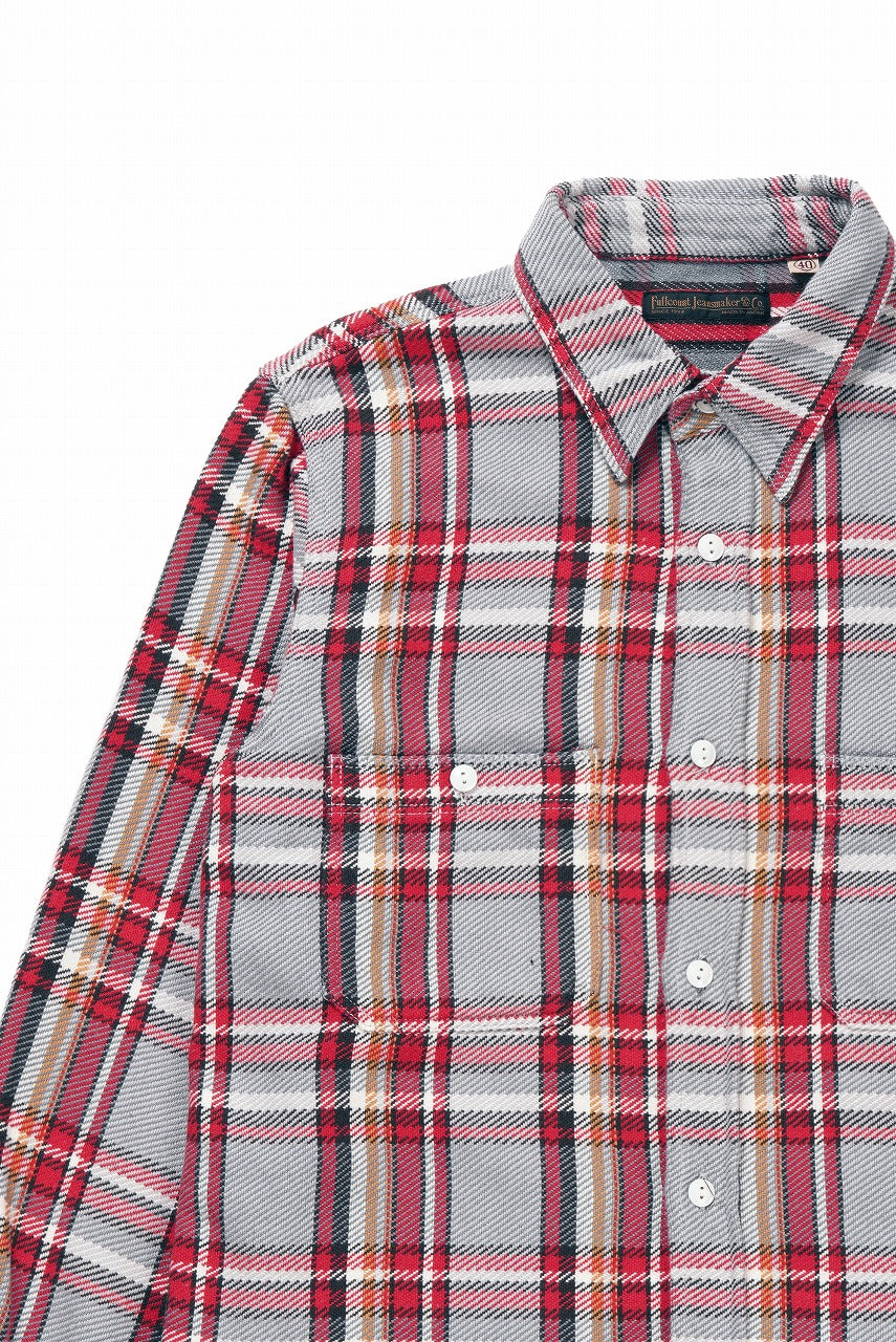画像をギャラリービューアに読み込む, FULLCOUNT FLANNEL WORK SHIRT / ORIGINAL COTTON CHECK (GRAY x RED)