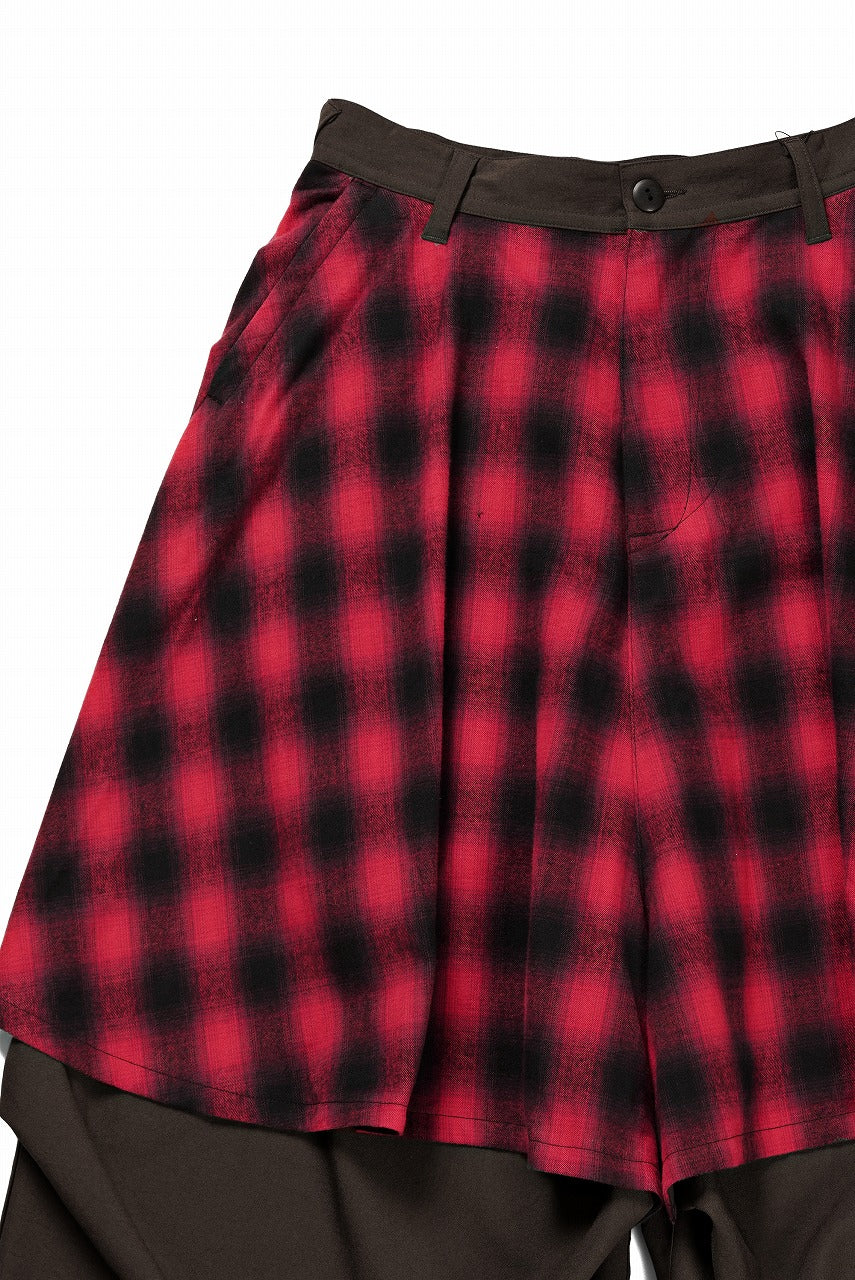 画像をギャラリービューアに読み込む, beauty : beast 8Q LAYERED SUPER WIDE SAROUEL PANTS / CHECKER EDITION (BROWN x RED)