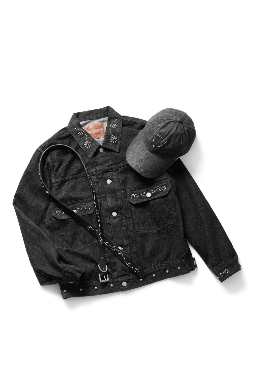 画像をギャラリービューアに読み込む, FULLCOUNT × HTC Type-2  Super Smooth Jean Jacket On Studs by Zip Stevenson (BLACK)