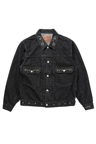 FULLCOUNT × HTC Type-2  Super Smooth Jean Jacket On Studs by Zip Stevenson (BLACK)