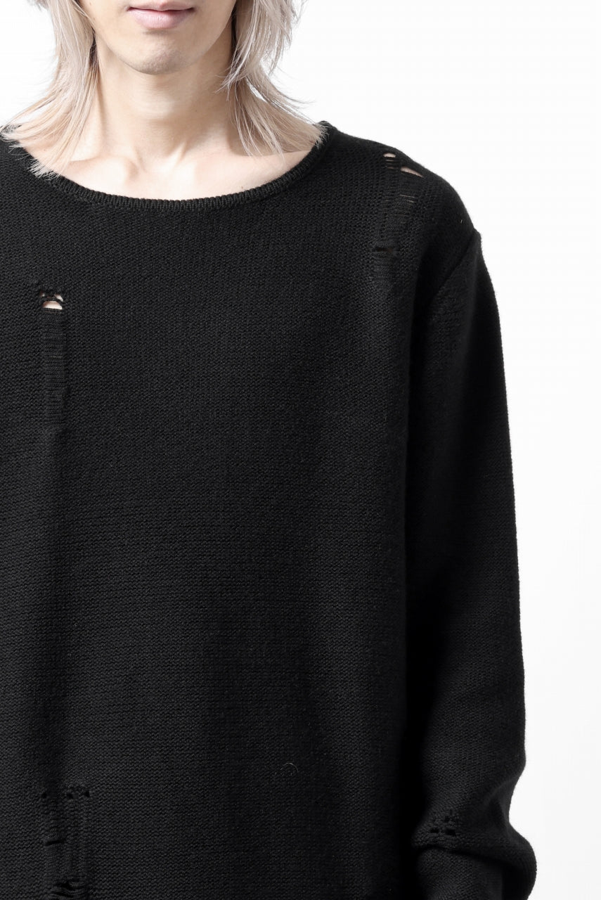 Load image into Gallery viewer, FIRST AID TO THE INJURED &quot;XVIR&quot; KNIT SWEATER TOPS / DAMAGE EFFECT WOVEN (BLACK)