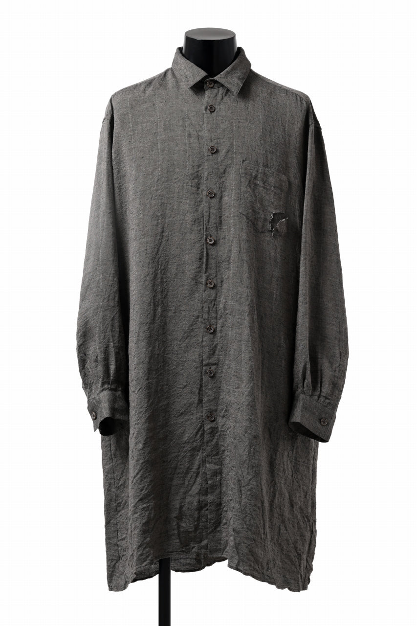 Load image into Gallery viewer, YUTA MATSUOKA long shirt / linen gold thread stripe (charcoal gray)