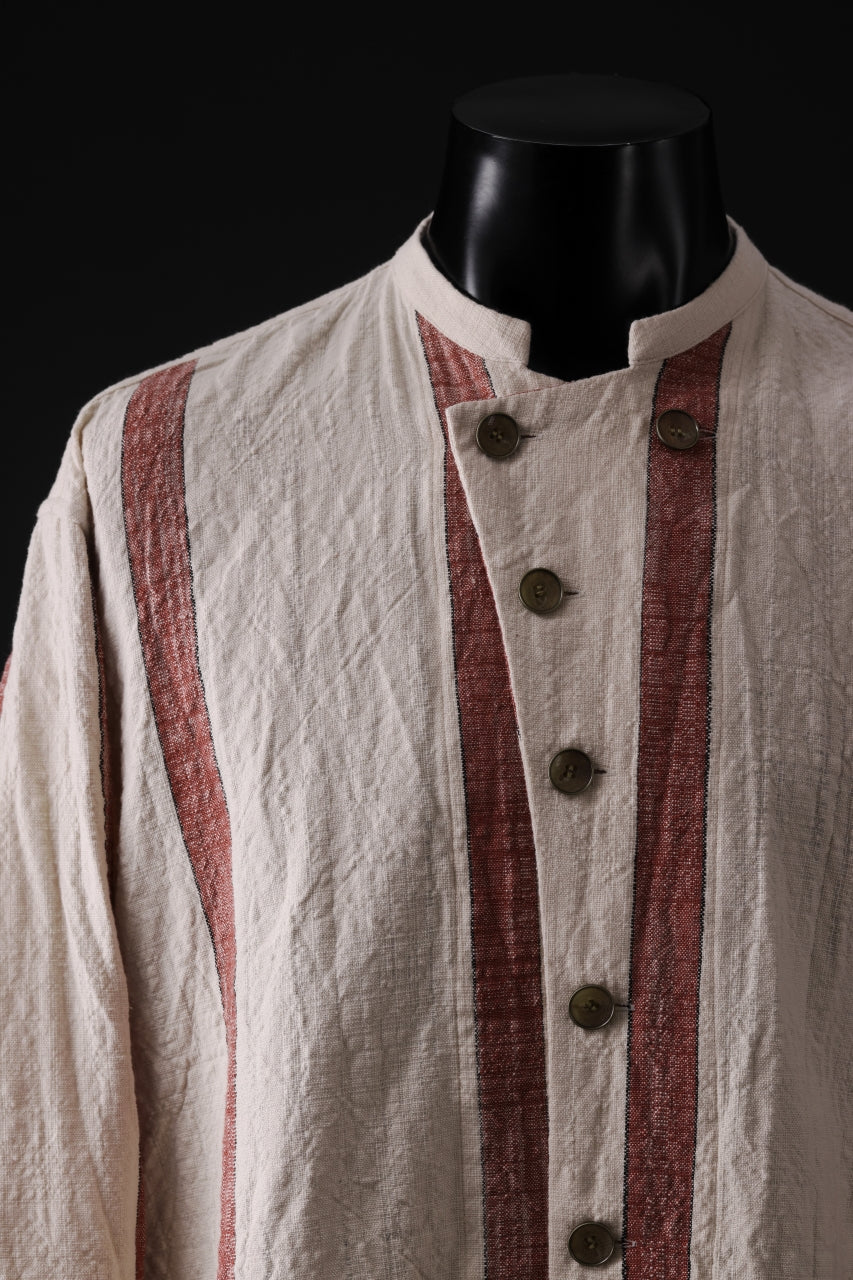 YUTA MATSUOKA mao collar shirt / organic cotton slub (red stripe)