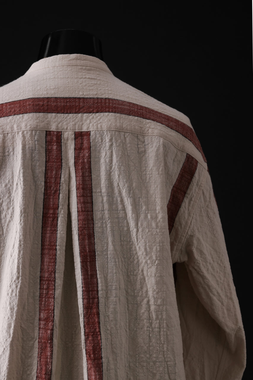 YUTA MATSUOKA mao collar shirt / organic cotton slub (red stripe)