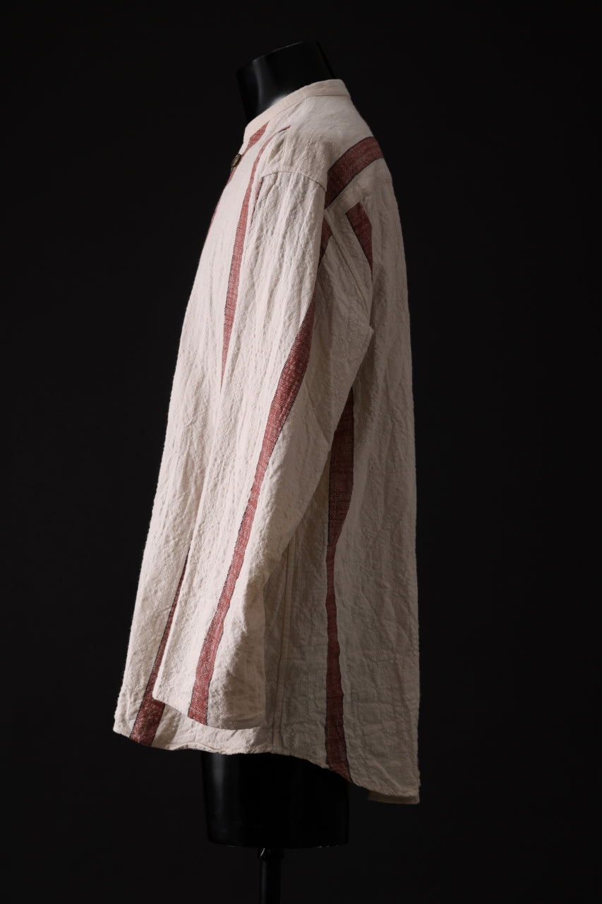 Load image into Gallery viewer, YUTA MATSUOKA mao collar shirt / organic cotton slub (red stripe)
