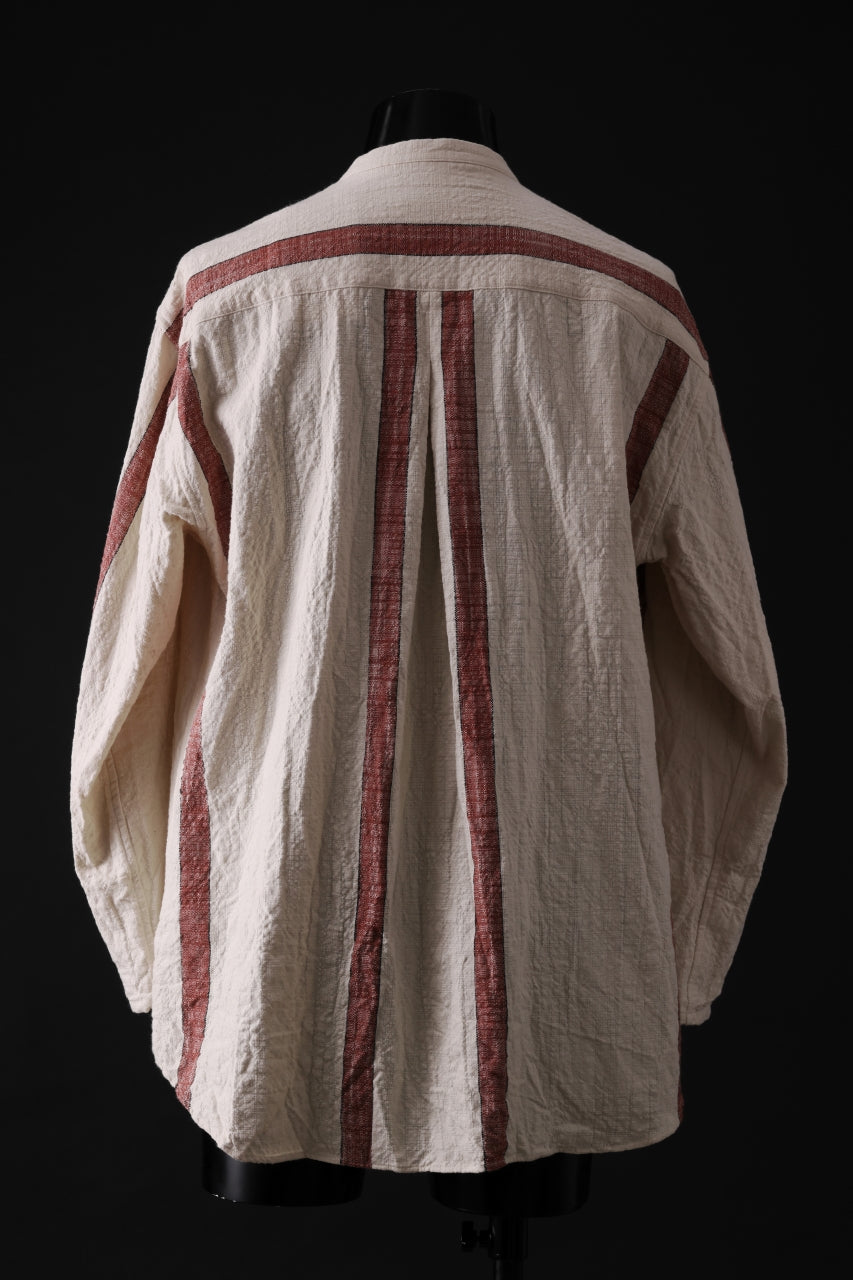 YUTA MATSUOKA stand collar shirt / organic cotton slub (red stripe 