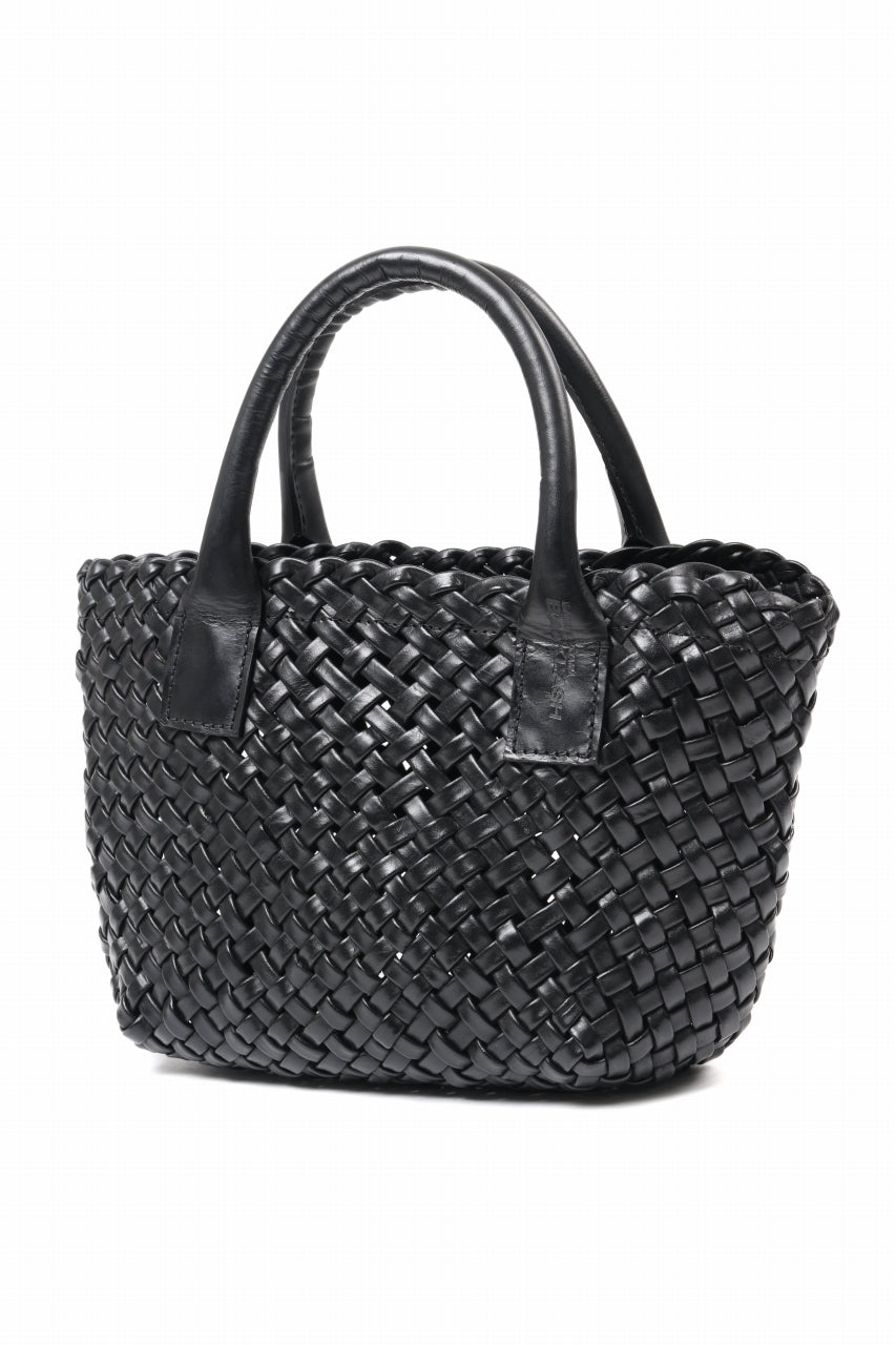 画像をギャラリービューアに読み込む, ISAMU KATAYAMA BACKLASH VEGETABLE TANNED BUFFALO MUSOU INTRECCIATO SMALL TOTE BAG (BLACK)
