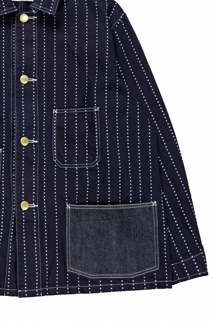 画像をギャラリービューアに読み込む, FULLCOUNT WABASH CHOREJACKET / INDIGO DYED DRILL with WASH STAR STRIPE (INDIGO / ONE WASHED)