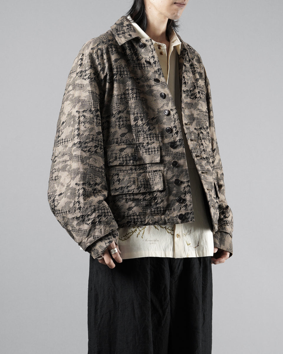 画像をギャラリービューアに読み込む, KLASICA "IRWELL" CURVED ARM BUTTON BLOUSON / BACK JACQUARD HOUND TOOTH CAMO (FOREST)