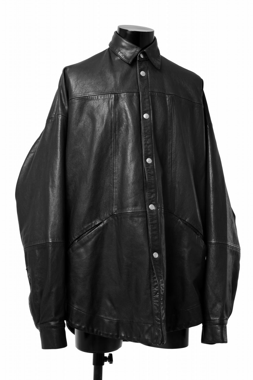 A.F ARTEFACT SNAPPED COCOON SHIRT-JACKET / SOFT GOAT LEATHER (BLACK)