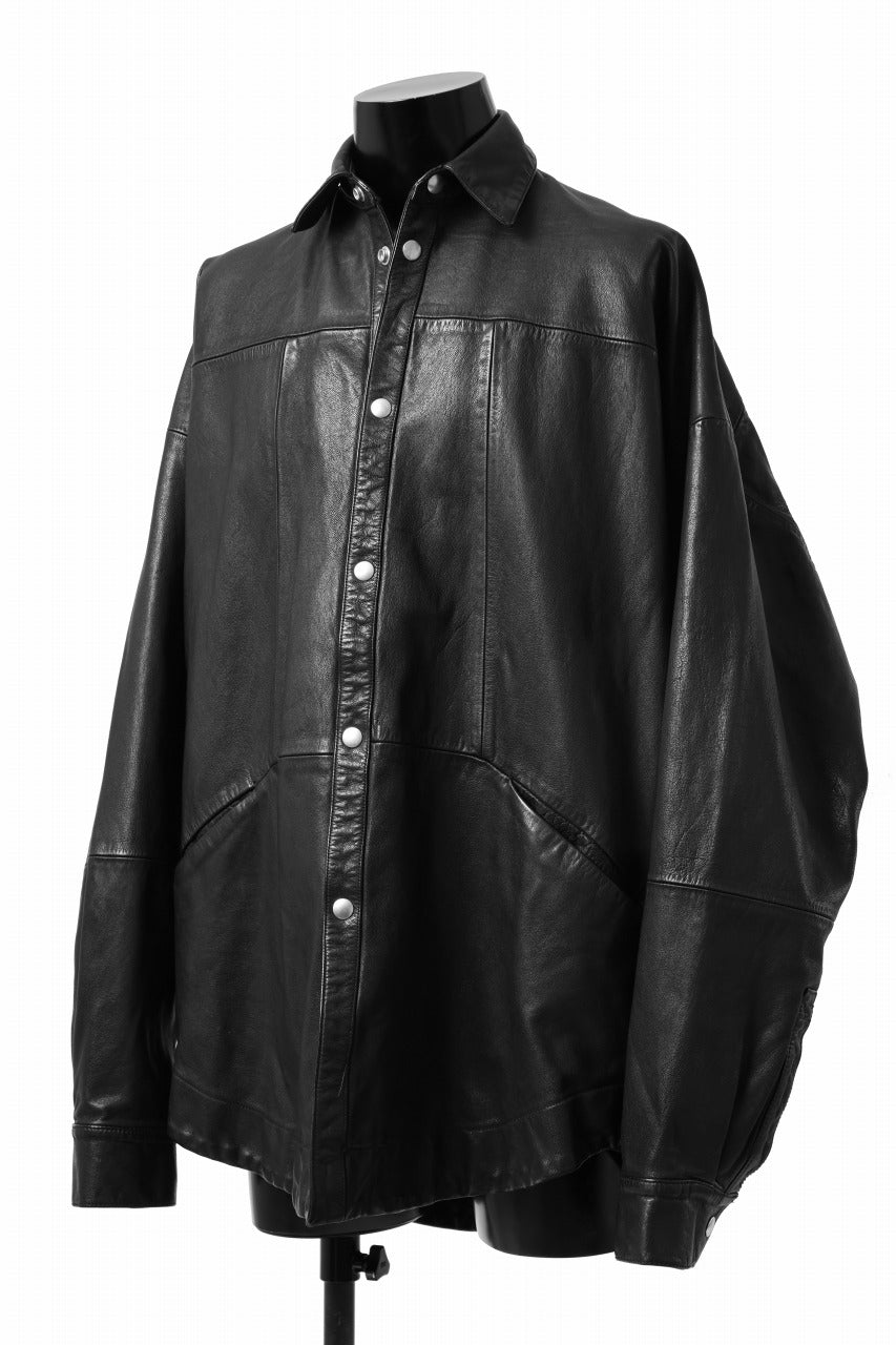 A.F ARTEFACT SNAPPED COCOON SHIRT-JACKET / SOFT GOAT LEATHER (BLACK)