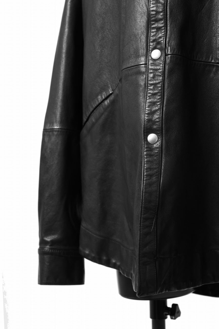 A.F ARTEFACT SNAPPED COCOON SHIRT-JACKET / SOFT GOAT LEATHER (BLACK)